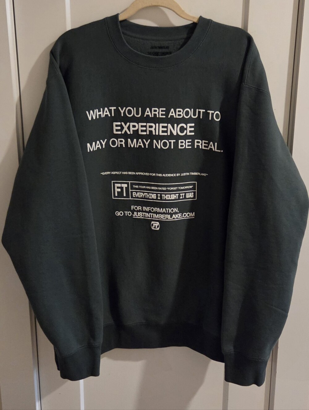 NWOT Justin Timberlake Forget Tomorrow World Tour Crewneck Sweatshirt - Size XXL
